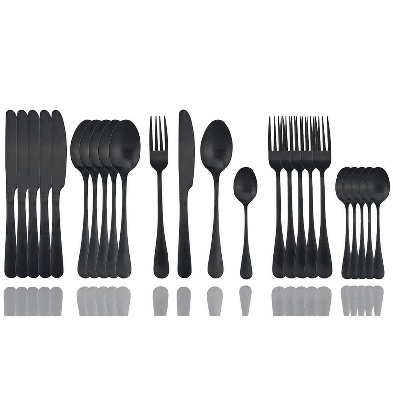 JASHII Matte Black Silverware Set, Satin Finish 24-Piece Stainless Steel Flatware Set,Kitchen Utensil Set Service for 6,Tableware Cutlery Set for Home and Restaurant, Dishwasher Safe (Black full) - Image 1
